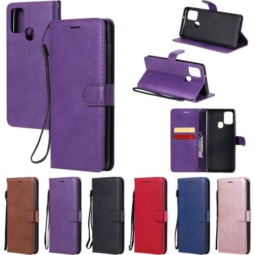 Solid Color Case for Samsung Galaxy A72 A52 A42 A32 A12 A71 A51 A02S Coque Folded Stand Card Slot Full Protection Lanyard Cover