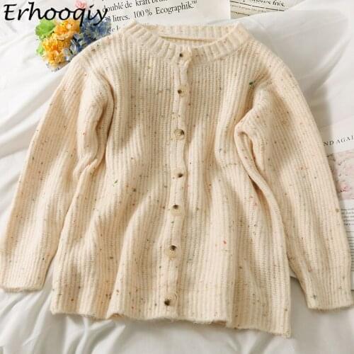 Autumn Winter 2021 New O-Neck Cardigan and Sweater Womens Fashion Single Breasted Loose Long Sleeve Knitted Cardigans Female