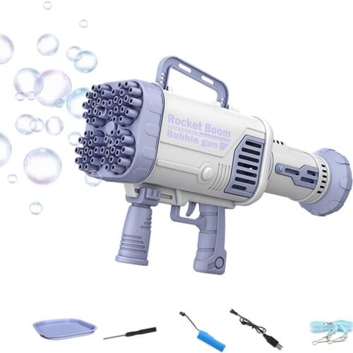Gatling Bubble Machine Rechargeable 2 in 1 Bubble Gun & Handheld Fan 64 Holes Gun Bubble Blower for Children Birthday Parties