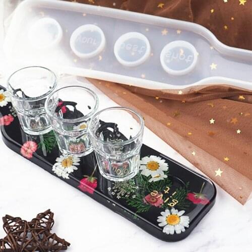 Diy Red Wine Beer Glass Cup Tray Resin Epoxy Mold Craft Silicone Long Plate For Glasses Mug Bar Accessories Making Tools TW226