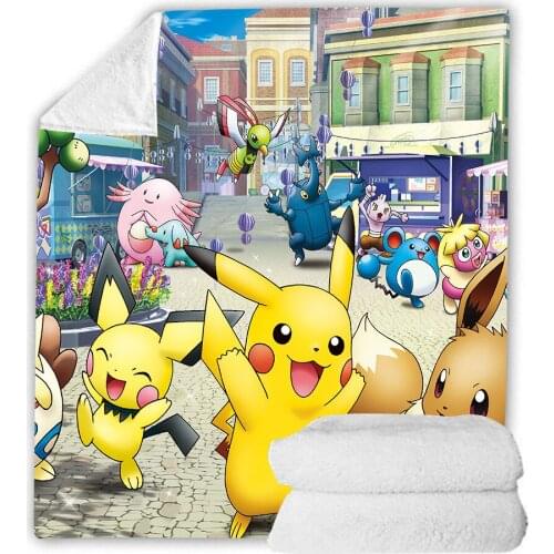 Pokemon Pikachushu cotton velvet double thicker square blanket sofa thin quilt flannel airplane travel portable blanket