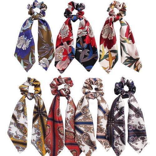 Floral Print Hair Bands Scrunchie Streamer Accessories Women Girl Ponytail Holder Elastic Scrunchies Turban Hair Ties 50pcs F406