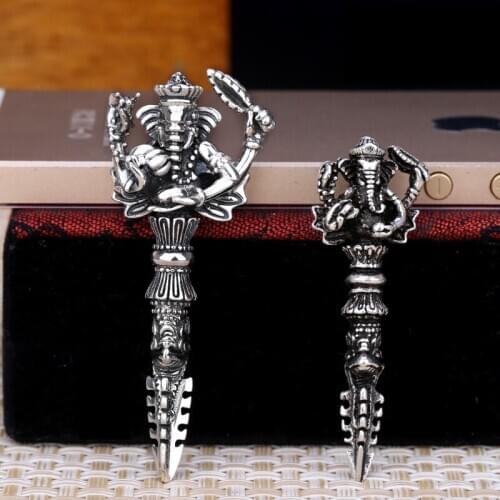 Handmade 925 Silver Thailand Ganesha Dorje Pendant for Men Vintage Pure Silver Tibetan Dorje Pendant Man Jewelry Gift