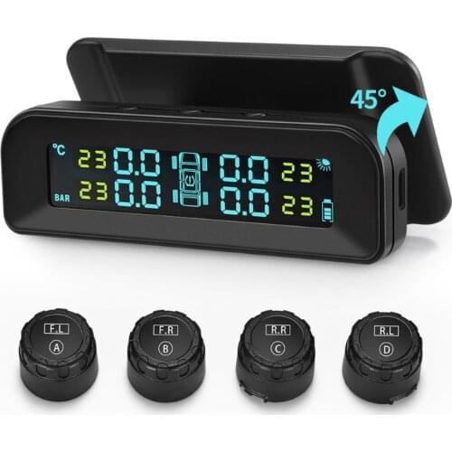 Solar Power Car TPMS Tire Pressure Monitoring System LCD Real Time Display Tyre Pressure Alarm Systems With 4 External Sensors