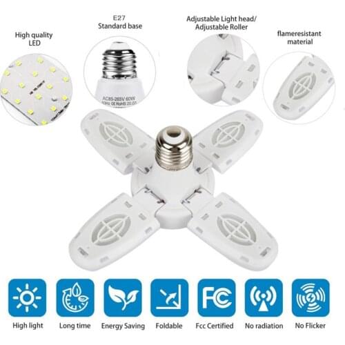 E27 LED Bulb Fan Blade Lamp AC85-265V 38W Foldable Led Light Bulb For Home Ceiling Light Deformable Folding Lamp For Workshop