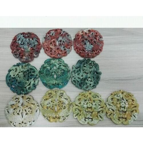 Traditional Chinese Ancient Vintage Pattern PreciousStone Charms Classical Craved Pendant Necklace Pendant Crafts DIY