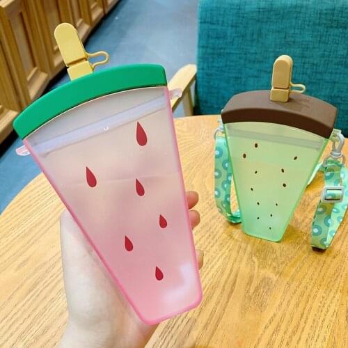Outdoor Ice Cream Bottle with Straw,Adjustable Shoulder Strap Leakproof Thick Matte Juice Drinking Cup Portable Dinkware