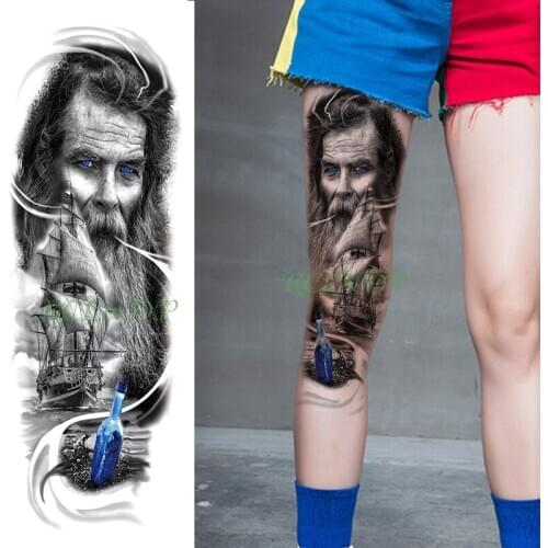 Waterproof Temporary Tattoo Sticker Old Captain Ocean and Blue Drift Bottle Creative fake tatto flash tatoo for men women