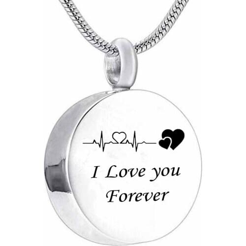 Cremation Jewelry Electrocardiogram Urn Necklace for Ashes I Love you Forever Round Memorial Pendant for Women