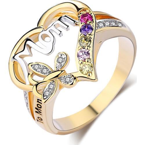 Women Rings Hand Jewelry Butterfly Love Heart Alphabet Mom Ring And Alphabet Grandma Two Color Ring Trendy Mothers Day Gifts