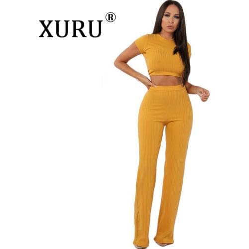 XURU Autumn New Womens Jumpsuit Set Casual High-elastic Cotton Pit Wide Legs Jumpsuit Two-piece Set