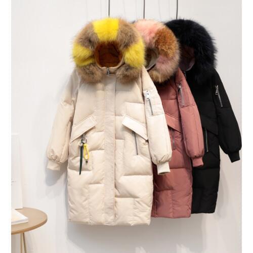 Free shipping,2019 fashion women 80% duck down jacket.lady winter warm long coat.fur collar,quality loose outwear.thick clothes