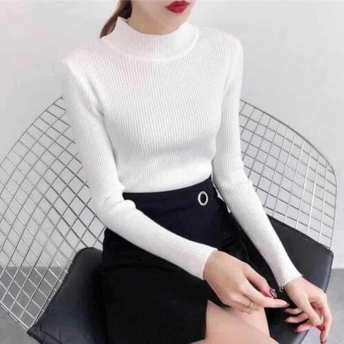 Womens Long Sleeves Autumn Winter Warm Pullover Female Soft Cool High-stretch Wool Bottomed Pullover Turtleneck Wool Sweater