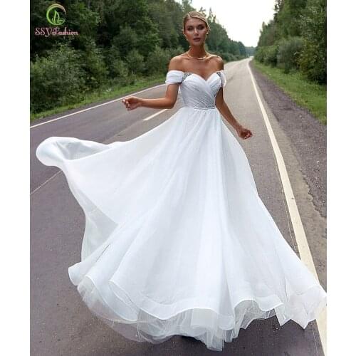 SSYFashion New White Organza Wedding Dress for Bride Sweetheart A-line Floor-length Long Wedding Gown Vestido De Novia