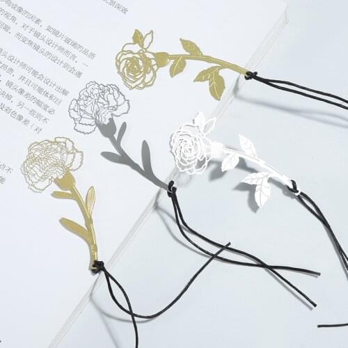1PC Golden/Silver Carnation Rose Metal Bookmark Marker of Page Reading Art Decoration