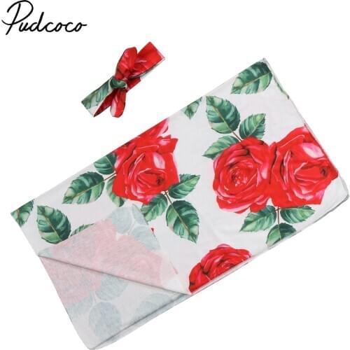 2017 Brand New Newborn Infant Baby Girls Boys Swaddle Blanket Soft Sleeping Swaddle Muslin Wrap Headband 2Pcs Floral Sets
