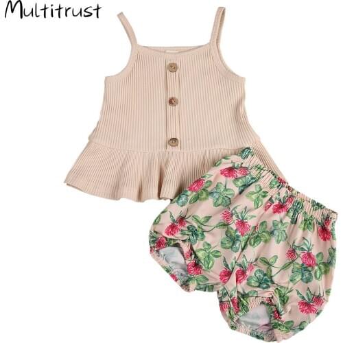 2020 Newborn Baby Girls Clothes Set Summer Kids Sleeveless VesT Tops + Floral Shorts Outfits Set Outfits 0-24M