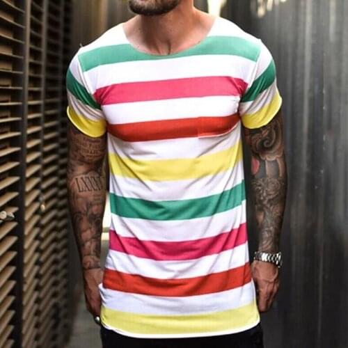 2021 New Men T-shirt Cotton Short Sleeves Patchwork Undershirt Male Color Striped Tee Summer Clothing Homme Camiseta Masculina