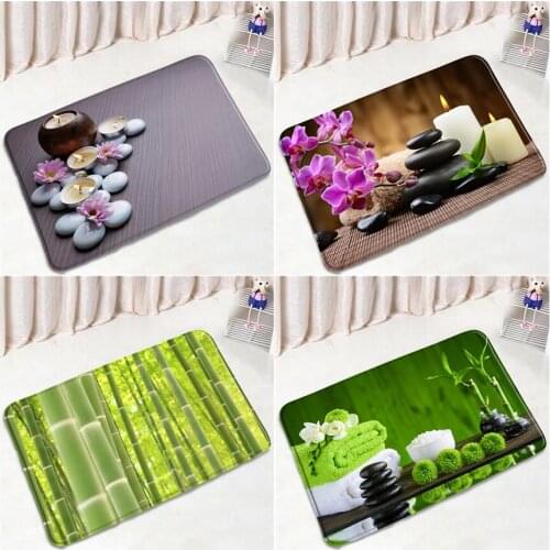 Zen Green Bamboo Bath Mats Black Stone Candle Orchid Scenery Room Entrance Bedroom Door Pad Bathroom Floor Mat Bathtub Rug Decor