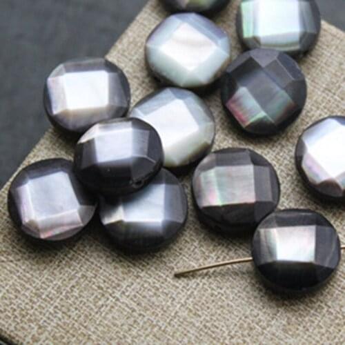 20Pcs/lot Section Flat Round 100% Natural Black Shell Loose Bead Jewelry Charms Diy Making Findings Accessories Fittings