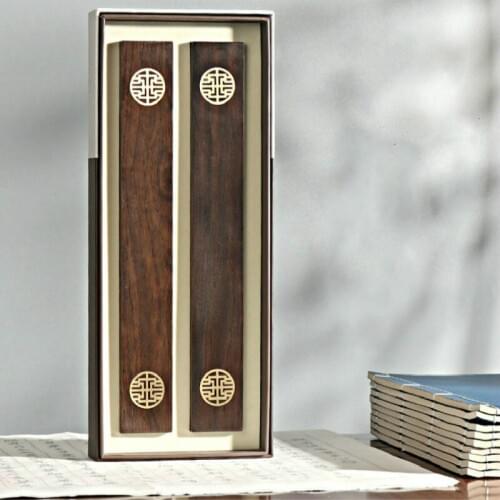 2pcs Wooden Chinese Paperweights 30cm Ebony Pisa Papeles Ink Painting Paperweights with Brass Rosewood Rice Paper Pressing