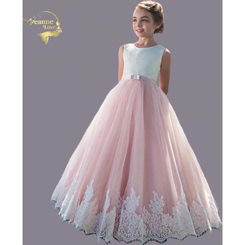 Elegant Flower Girl Dress for Wedding Kids Sleeveless Lace Tulle Pageant Ball Gowns Long Princess Dresses Girls Party Dresses