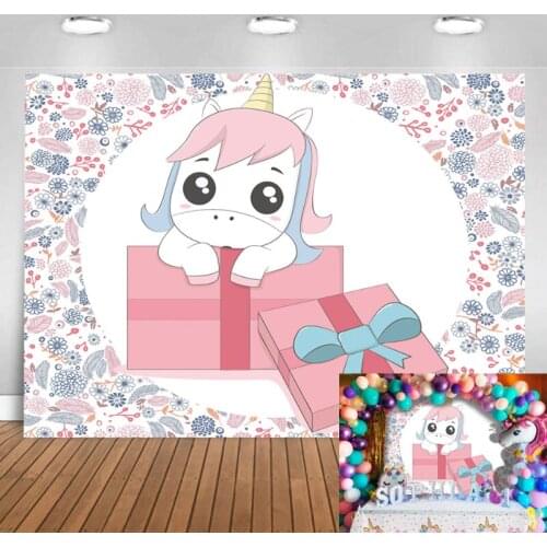 Unicorn Background Photography Birthday Party Rainbow Flower Balloon Baby Poster Photography Backdrop Photocall Photo Studio