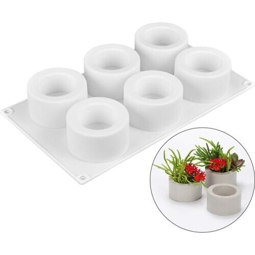 6 Holes Cylinder Concrete Mold Silicone Flowerpot Mold Succulet Planter Pot Cement Mould Office Decoration