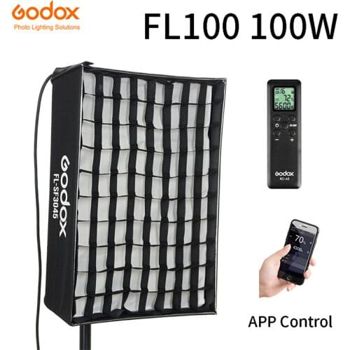 Godox FL100 100W Flexible LED Video Light Rollable Cloth Lamp with Honeycomb Grid Softbox + Controller + Remote Control + APP