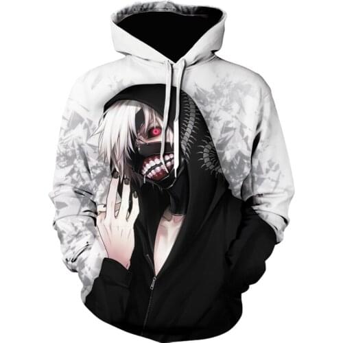 Autumn New Tokyo Ghoul man hoodies 3D Print black Funny anime Pullover harajuku design Sweatshirt Punk Rock teens Hoodie loose