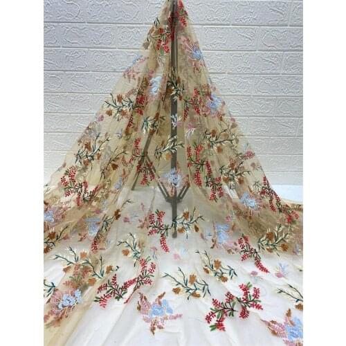 Multi-color Floral Wedding Lace Flower Overlay Embroidery Beige French Tulle Lace fabric For Boho Evening Bridal Gown Curtain