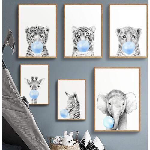 Lion Elephant zebra Giraffe Tiger Nursery Wall Art Canvas Painting Nordic Posters And Prints Wall Pictures Baby Kids Room Decor