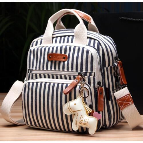 Canvas Multifunction Diaper Bag Women Striped Fabric Infant Baby Stroller Nappy Bag for Mom Female Multi-pockets Messenger Bag