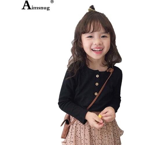 Baby Girls Fashion T-shirt Spliced Button Top Casual Pullovers Children Long Sleeve Autumn Leisure Cotton Shirts Kids Clohing
