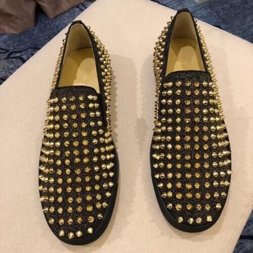 Promotion spring Men Spikes Loafers Party wedding Men Shoes Europe Style luxury designer glitter Handmade Fashion Men Shoes