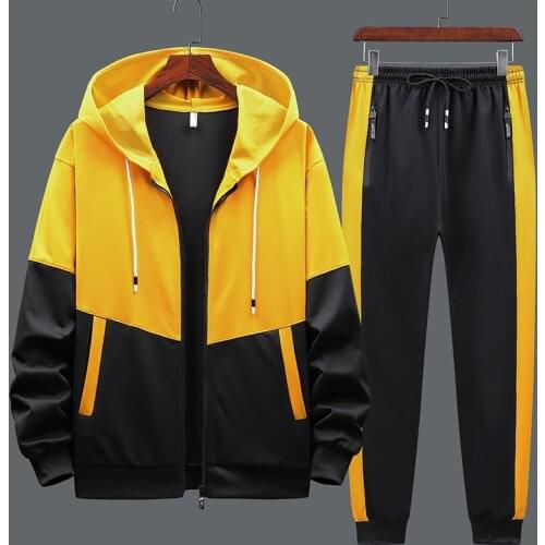 Autumn Mens Patchwork Hoodies+Pants Sets Hooded Sweatshirt+Sweatpants Men Tracksuits 2PCS Cardigan Hoodie Suits S-4XL X57801