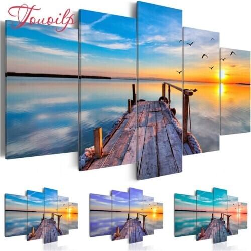 TOUOILP Full Square/Round Drill DIY 5pcs Diamond Painting"Sunset seascape Seagull"Embroidery Cross Stitch 5D Home Decor Gift