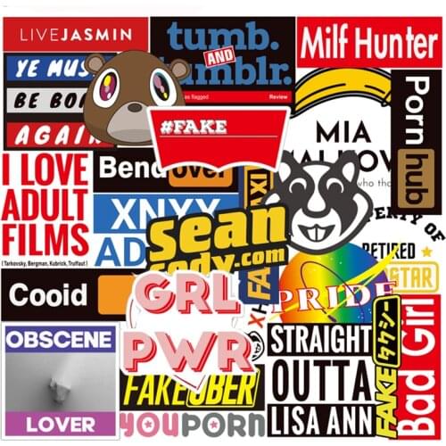 50pcs Waterproof Stickers Adult Website Stickers for Adults Skateboard Cup Suitcase Car Laptop Stickers