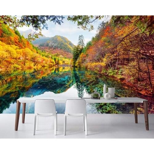 Papel de pared Jiuzhaigou park Rivers Forests Scenery Nature wallpaper,living room sofa TV wall bedroom wall paper home decor