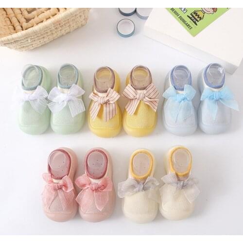 Toddler Baby Girls Sock Shoes Kids Bowknot Soft Sole Rubber Shoes for Girls Floor Socks Slipper Infant Baby Soft Anti-slip Shoes