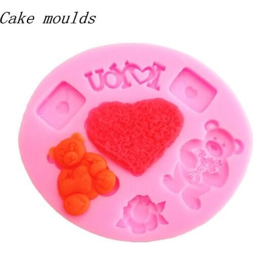 Wholesale Silicone mold RS039 love heart bear flower mail shape Decoration Clay mold Fondant cake mold