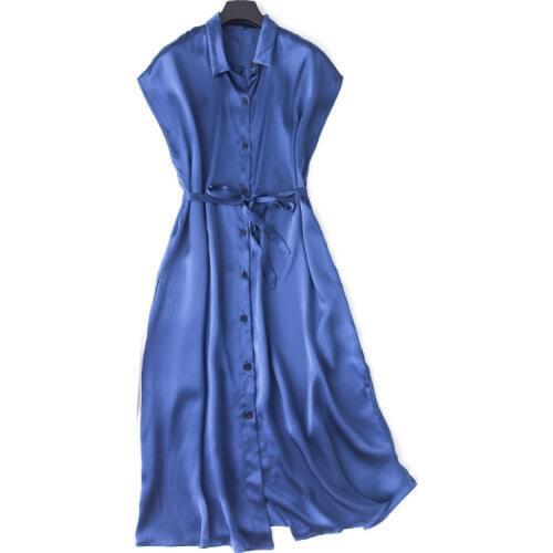 Women Summer Silk Dress Vintage multi-color Natural silk dresses Elegant Dress Casual holiday real silk long shirt dress