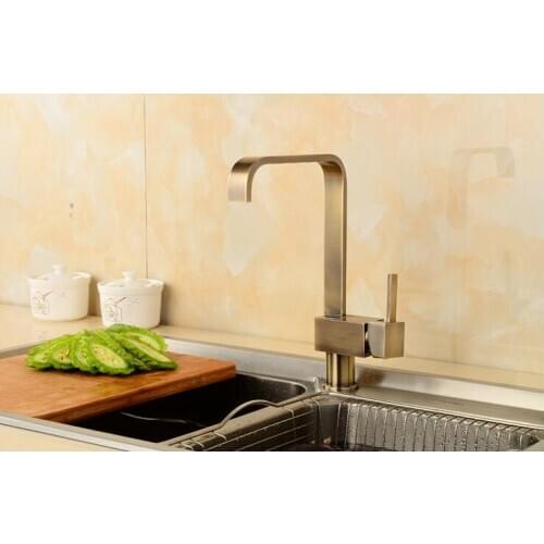 Rotated kitchen sink basin faucet hot and cold, Copper kitchen dish basin faucet antique, Brass wash basin faucet mixer pull out