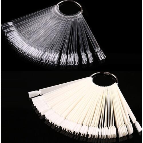 Clear 50 False Display Nail Art Fan Wheel Polish Practice Color Pop Tip Sticks