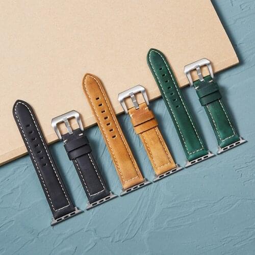 Genuine Leather Handmade Watch Straps For Apple Watch Band Series SE/6/5/4/3/ 38mm 42mm Strap for iwatch 44mm 40mm Watchband