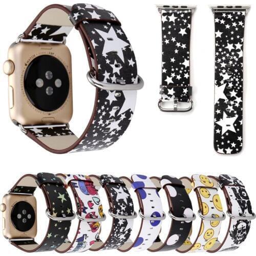 Leather Loop Strap For Apple Watch Band 4 44/40mm Pentagram Replacement Bracelet Wristband Accessories For Iwatch 3/2/1 42/38mm