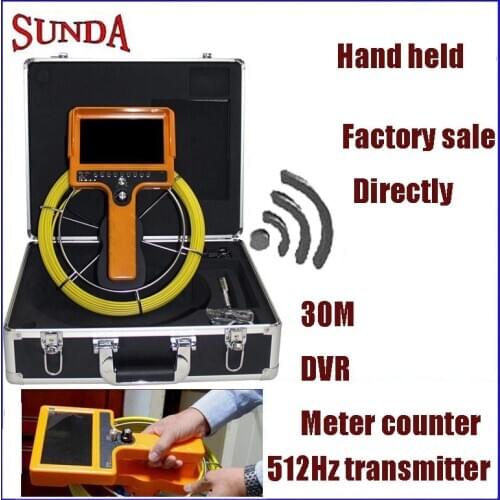 Hand held pipe inspection camera system meter counter DVR recorder 7"LCD monitor waterproof camera 30M 512Hz transmitter