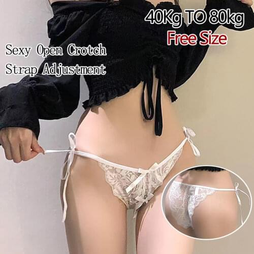 Sexy Lace Mesh Women Panties Bandage Open Crotch Women Underwear Sexy G-String Erotic Thongs Low Waist Adjustable Waist Strap