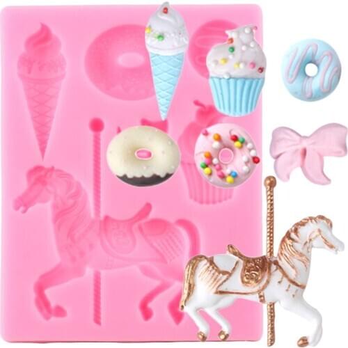 Carousel Ice Cream Silicone Molds DIY Baby Party Candy Resin Clay Cake Decorating Tools Chocolate Fondant Cupcake Topper Moulds