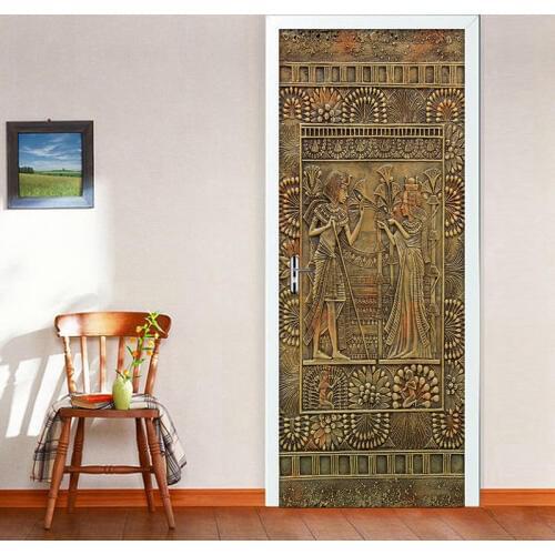 Egyptian Pharaoh Door Stickers Home Decor PVC Waterproof Self-adhesive Sticker DIY Mural Wallpaper For Living Room Bedroom Door